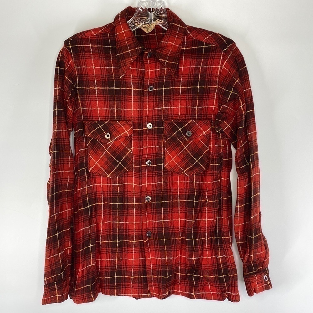 Vintage Glenbrooke By JcPenney Red Wool Button Up Shirt Size Small